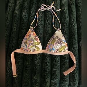 Floral Triangle Bikini Top with Pale Pink Trim